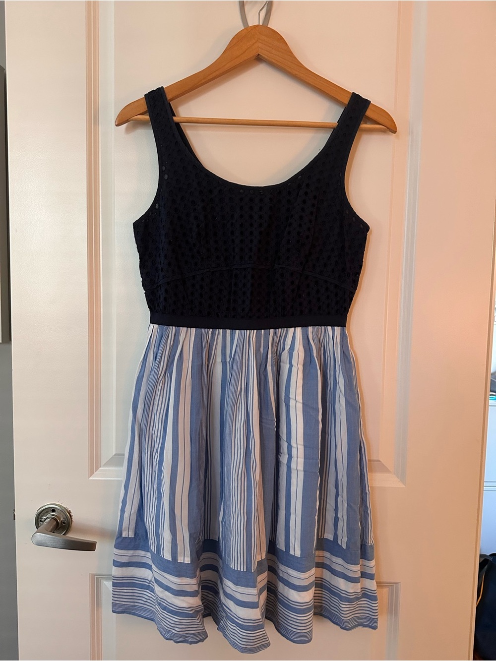 LOFT Navy and Light Blue Striped Sundress